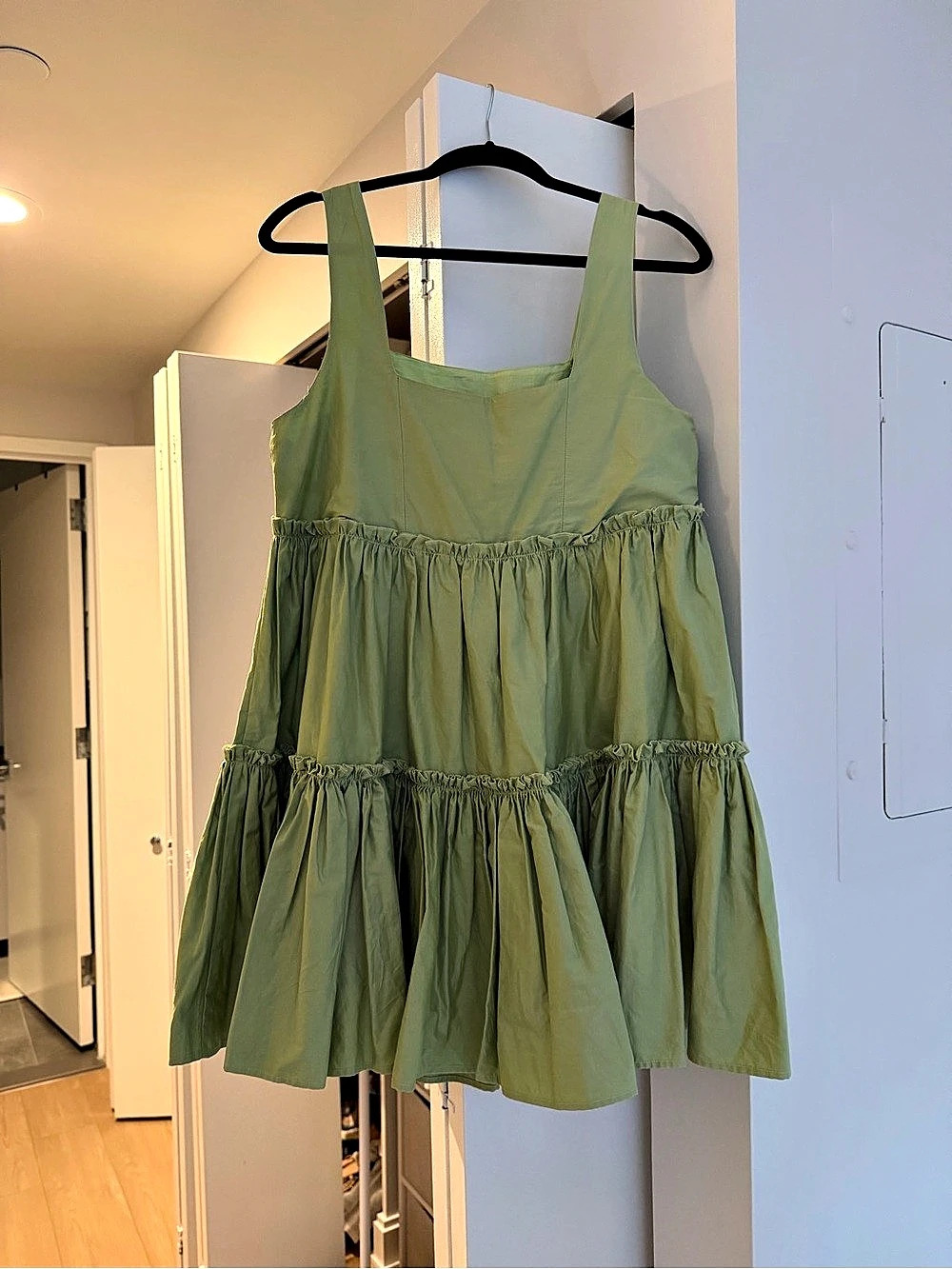Anthropologie Green Tiered Mini Dress Like New